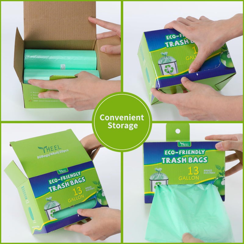 YHEEL Kitchen Trash Bags 13 Gallon: Biodegradable Tall Kitchen Garbage Bags Strong Unscented Recycling Bags for Home/Office (Green, 80 Counts) - Image 4